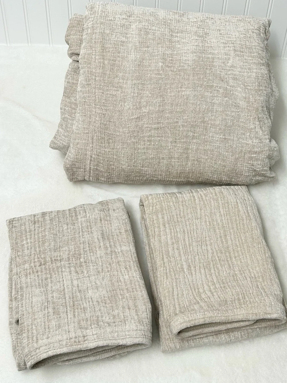 West Elm Solid Chenille duvet cover shams king taupe